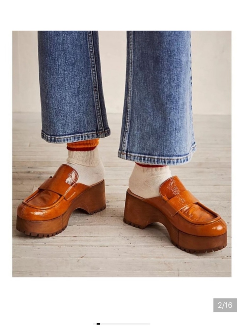 Free People Corbin Loafer Clog 38 size 8 Sedona Mustard/Tan patent leather boho - Picture 4 of 17